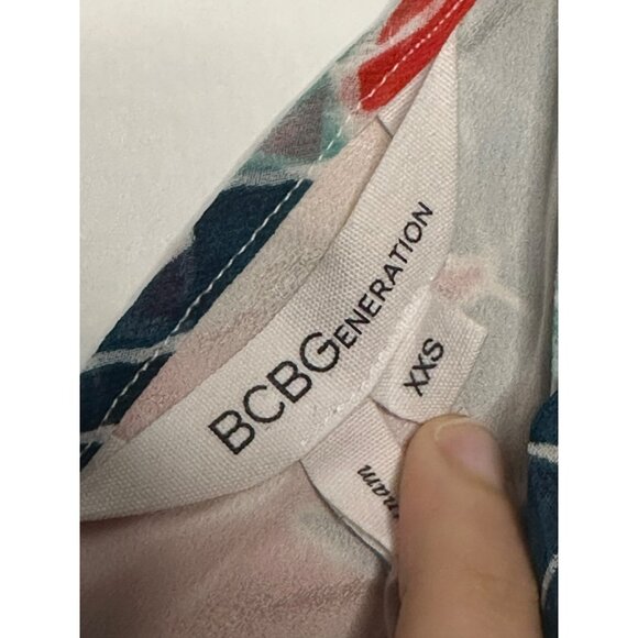 BCBG Generation Ladies Spaghetti Strap Flowy Flare Geometric Mini Dress SZ XXS - Picture 7 of 9